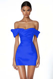 Off The Shoulder Witte Bodycon Satijnen Afstuderen Jurk