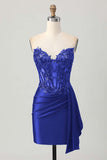 Sprankelende donkergroene strapless korset pailletten bodycon homecoming jurk met slinger