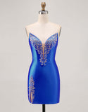 Fuchsia Strapless Bodycon Homecoming Jurk met Kralen en Split