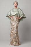 Sequin Champagne Zeemeermin Moeder van de Bruid Jurk met mutsmouwen
