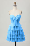 Gele Strapless A-lijn gelaagde Homecoming-jurk met strik