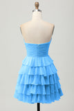 Gele Strapless A-lijn gelaagde Homecoming-jurk met strik