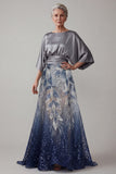 Navy pailletten 3/4 mouwen A Line Mother of the Bride jurk