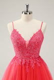 Leuke Hot Pink A Line Spaghetti Bandjes Korte Homecoming Jurk met Appliques