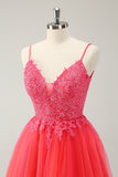 Leuke Hot Pink A Line Spaghetti Bandjes Korte Homecoming Jurk met Appliques