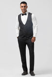 Zwarte 3-delige Peak Lapel Jacquard One Button heren galapakken