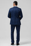 Donkerblauwe 3-delige Peak Lapel Jacquard One Button heren galapakken