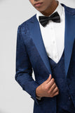 Zwarte 3-delige Peak Lapel Jacquard One Button heren galapakken