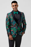 Groene Jacquard Sjaal Revers Een Knoop Heren Prom Blazer