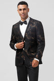 Donkerbruine revers met inkeping Jacquard Single breasted heren blazer