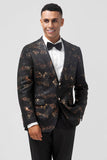 Donkerbruine revers met inkeping Jacquard Single breasted heren blazer