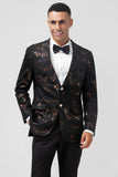 Donkerbruine revers met inkeping Jacquard Single breasted heren blazer