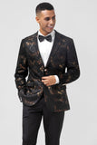 Donkerbruine revers met inkeping Jacquard Single breasted heren blazer