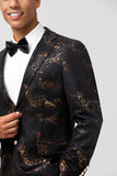 Donkerbruine revers met inkeping Jacquard Single breasted heren blazer