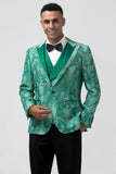 Groene Peak Revers Jacquard Een Knoop 3 Delige Heren Prom Suits