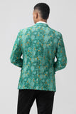 Groene Peak Revers Jacquard Een Knoop 3 Delige Heren Prom Suits