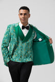 Groene Peak Revers Jacquard Een Knoop 3 Delige Heren Prom Suits