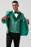 Groene Peak Revers Jacquard Een Knoop 3 Delige Heren Prom Suits