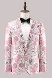 Roze sjaal revers jacquard één knop heren prom blazer