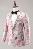 Roze sjaal revers jacquard één knop heren prom blazer