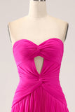 Fuchsia A Line Sweetheart Geplooid Keyhole Lange Galajurk Met Split