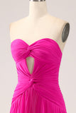 Fuchsia A Line Sweetheart Geplooid Keyhole Lange Galajurk Met Split