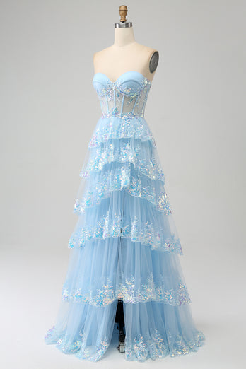 Prinses A Line Sweetheart lavendel korset Prom jurk met gelaagde kant