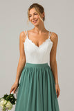 Eucalyptus Open Back Boho Chiffon lange bruidsmeisje jurk met kant