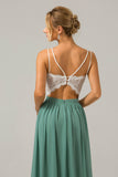 Eucalyptus Open Back Boho Chiffon lange bruidsmeisje jurk met kant