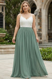 Eucalyptus Open Back Boho Chiffon lange bruidsmeisje jurk met kant