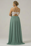 Eucalyptus Open Back Boho Chiffon lange bruidsmeisje jurk met kant