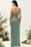 Strapless Eucalyptus Lange Bruidsmeisjesjurk met Split