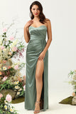 Strapless Eucalyptus Lange Bruidsmeisjesjurk met Split