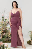 Schede Spaghetti Straps Desert Rose Lange Plus Size Formele Jurk met Split Front