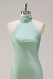 Halter Open Back Lemon Green Lange Bruidsmeisje Jurk