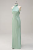 Halter Open Back Lemon Green Lange Bruidsmeisje Jurk