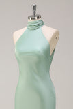 Halter Open Back Lemon Green Lange Bruidsmeisje Jurk