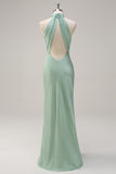 Halter Open Back Lemon Green Lange Bruidsmeisje Jurk