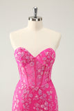 Sprankelende Fuchsia Sweetheart Corset Homecoming jurk met appliques