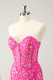 Sprankelende Fuchsia Sweetheart Corset Homecoming jurk met appliques