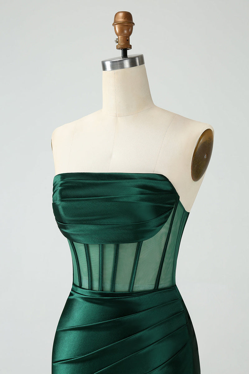Afbeelding in Gallery-weergave laden, Donkergroen korset strapless bodycon korte homecoming jurk