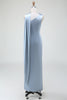 Afbeelding in Gallery-weergave laden, Blauwe schede een schouder satijnen lange bruidsmeisje jurk