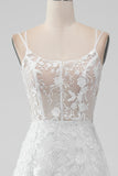 Ivoor A Line Spaghetti Bandjes Applique Lace Corset Trouwjurk met Split