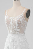 Ivoor A Line Spaghetti Bandjes Applique Lace Corset Trouwjurk met Split