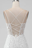 Ivoor A Line Spaghetti Bandjes Applique Lace Corset Trouwjurk met Split