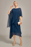 Marineblauwe Chiffon A-lijn boothals midi koorjurk