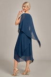 Marineblauwe Chiffon A-lijn boothals midi koorjurk