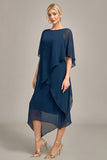 Marineblauwe Chiffon A-lijn boothals midi koorjurk