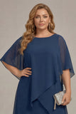 Navy plus size Chiffon A-Line boothals midi Mother of the Bride jurk