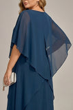 Navy plus size Chiffon A-Line boothals midi Mother of the Bride jurk
